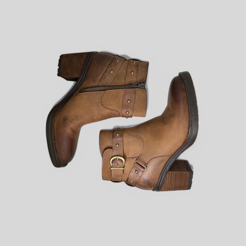 BØrn Brown Leather Buckle Strap Block Heel Ankle Boots US 6 - Picture 13 of 14